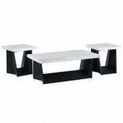 Beckley Coffee Table 3PC Set in White Marble Top & Dark Base