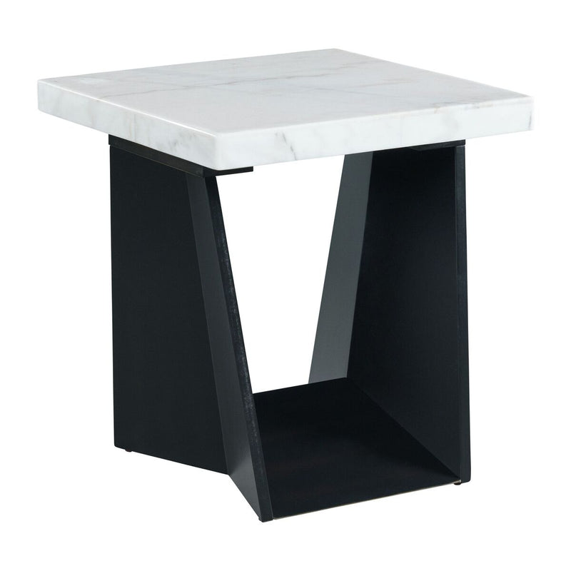 Beckley End Table in White Marble Top & Dark Base