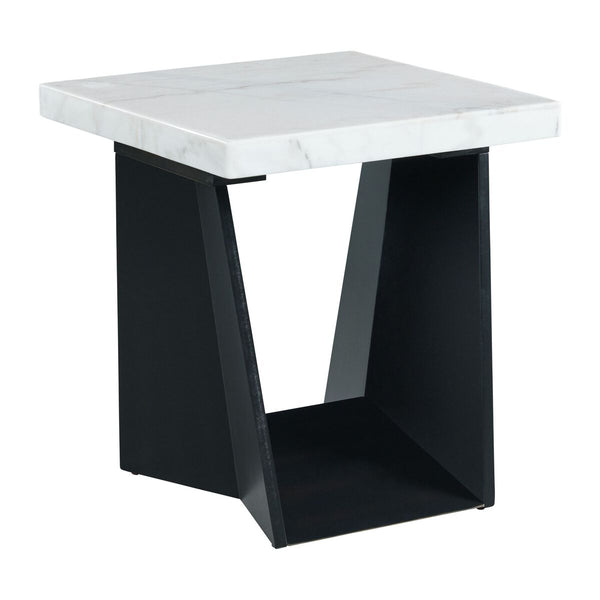 Beckley End Table in White Marble Top & Dark Base