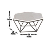 Mesa de cóctel hexagonal con tapa de mármol blanco Corvus 