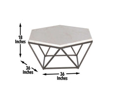 Mesa de cóctel hexagonal con tapa de mármol blanco Corvus 