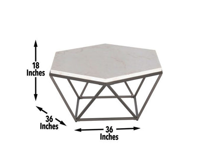 Mesa de cóctel hexagonal con tapa de mármol blanco Corvus 