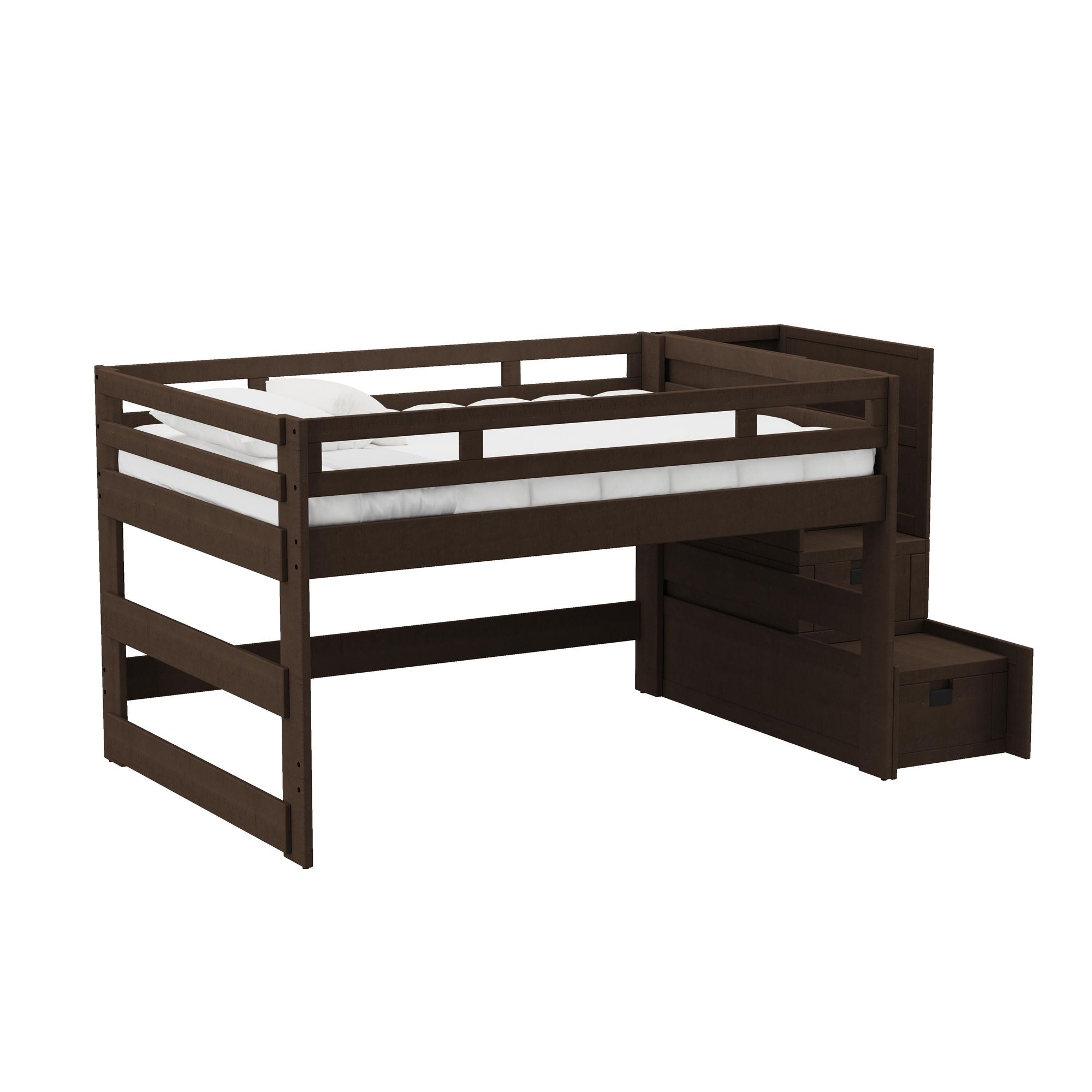 Cali Kids Complete Full Junior Loft Bed with Staircase in Brown