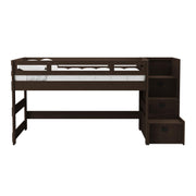 Cali Kids Complete Full Junior Loft Bed with Staircase in Brown