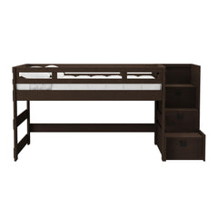Cali Kids Complete Full Junior Loft Bed with Staircase in Brown