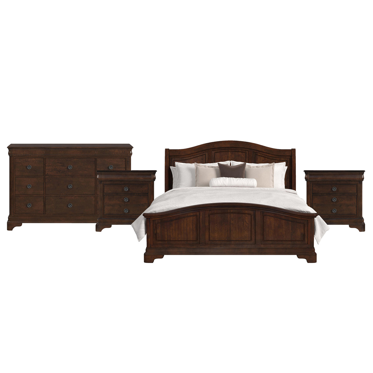 Cameron Cherry King 4PC Bedroom Set with 2 Nightstands & Dresser