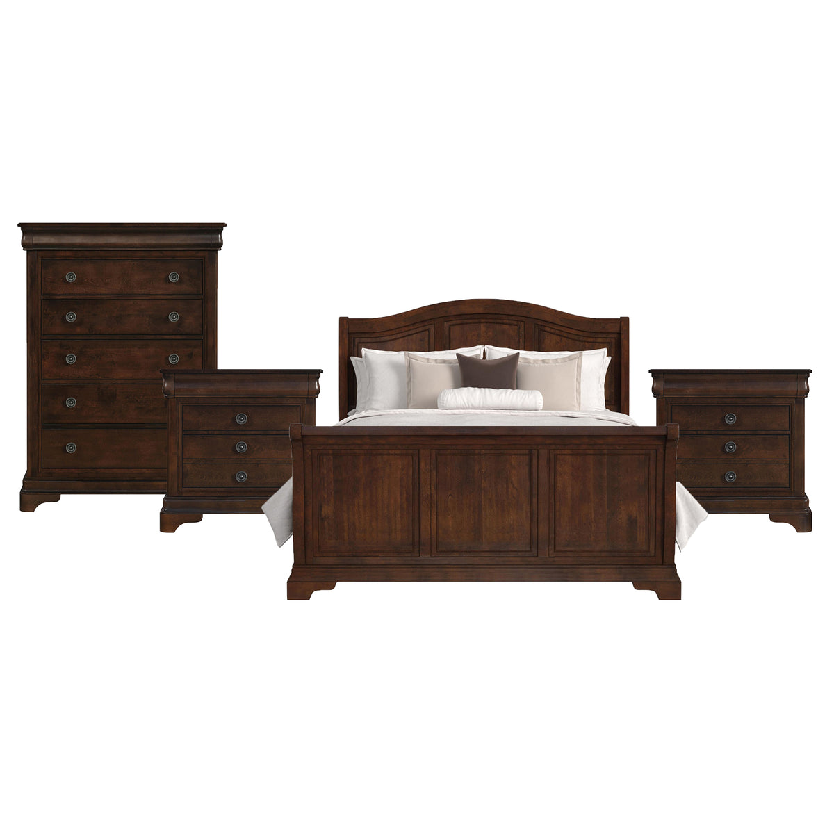 Cameron Cherry King Sleigh 4PC Bedroom Set with 2 Nightstands & Chest