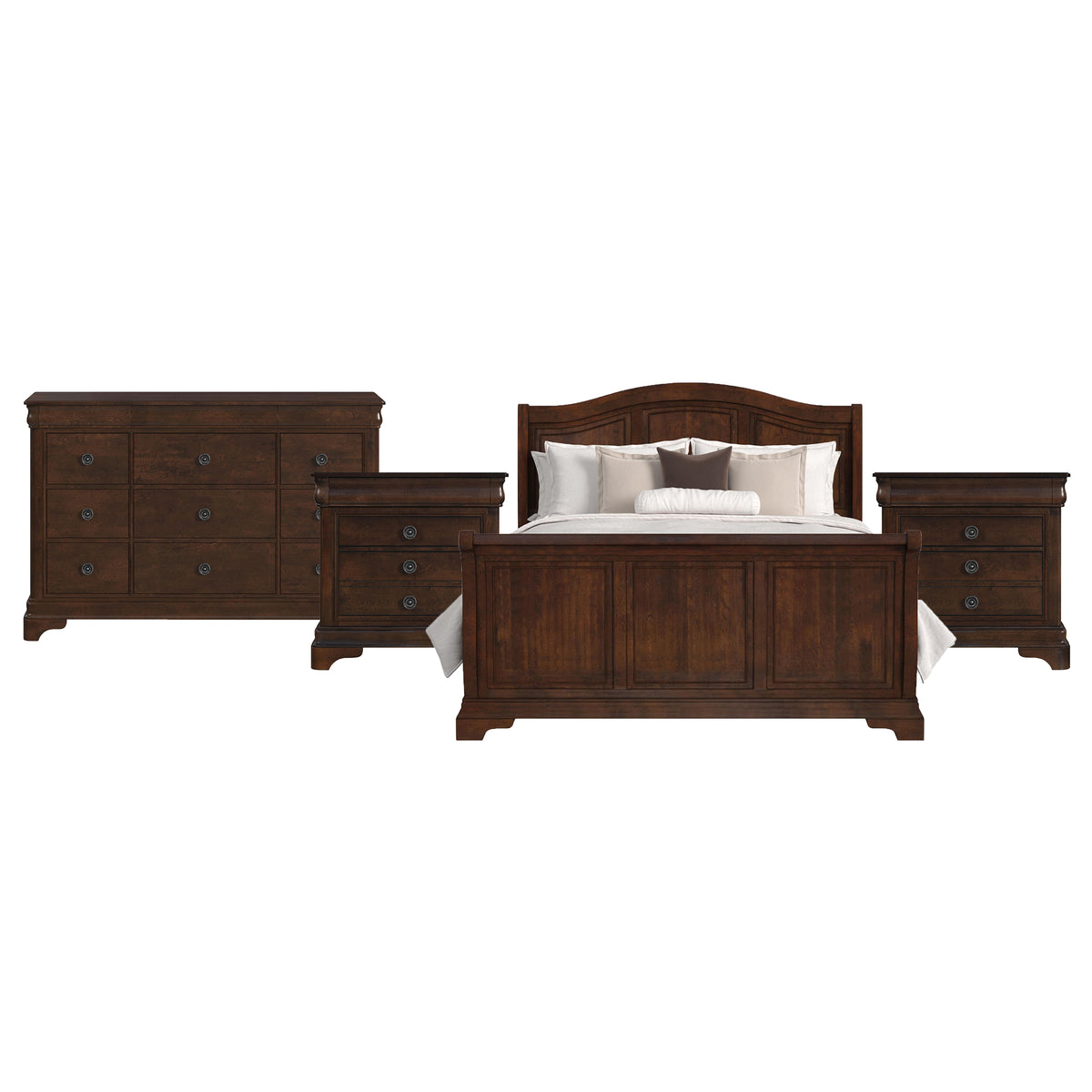 Cameron Cherry King Sleigh 4PC Bedroom Set with 2 Nightstands & Dresser
