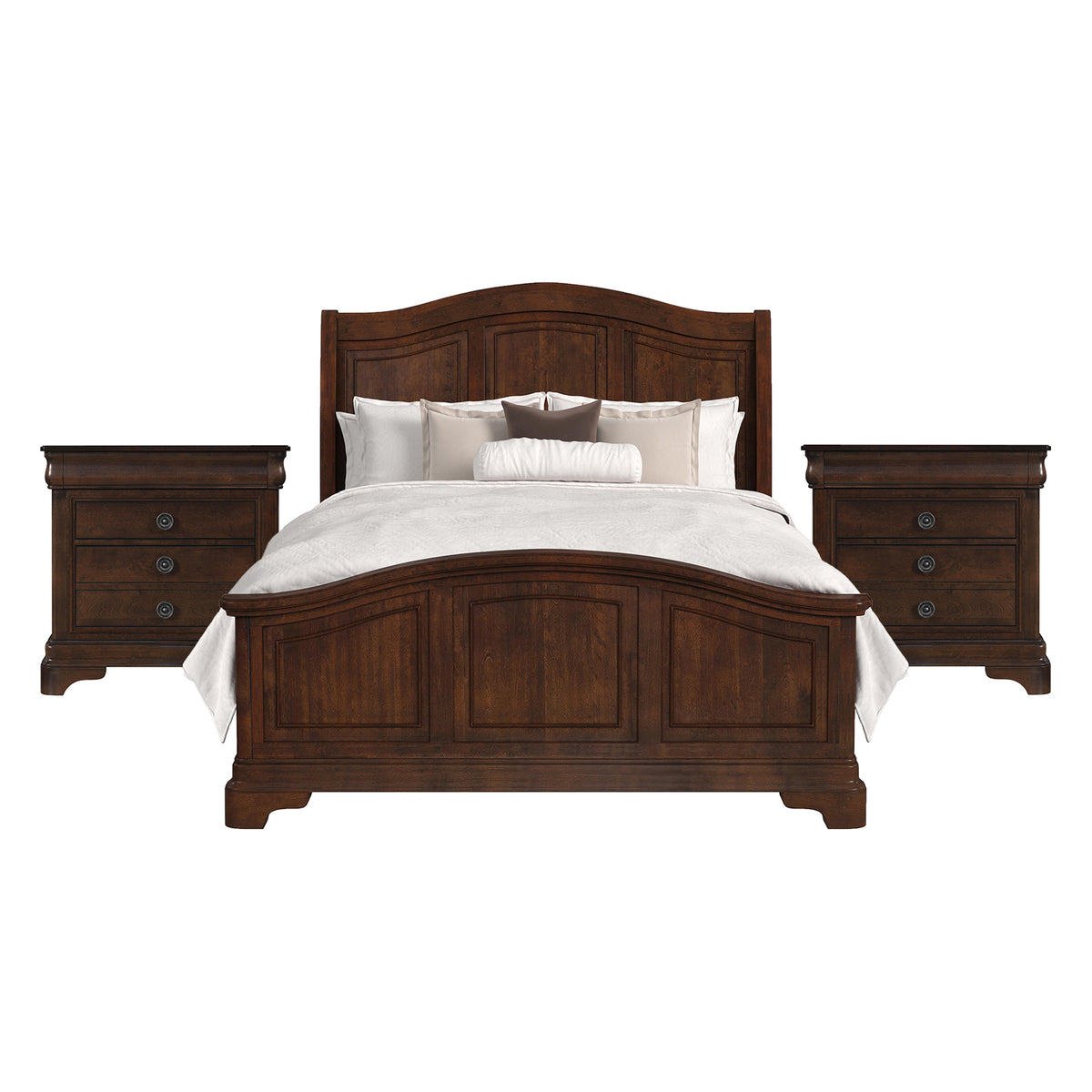 Cameron Cherry Queen 3PC Bedroom Set with 2 Nightstands