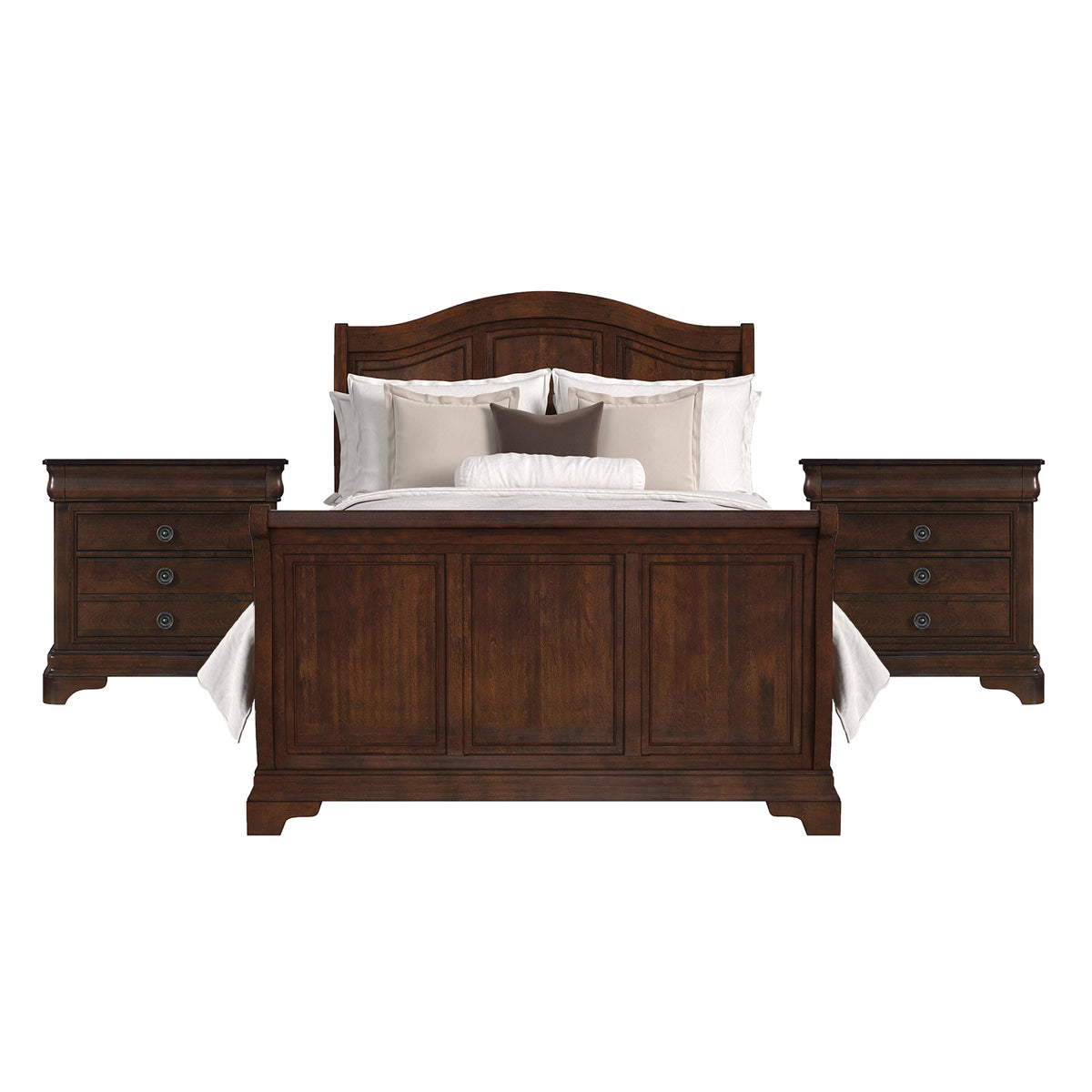Cameron Cherry Queen Sleigh 3PC Bedroom Set with 2 Nightstands