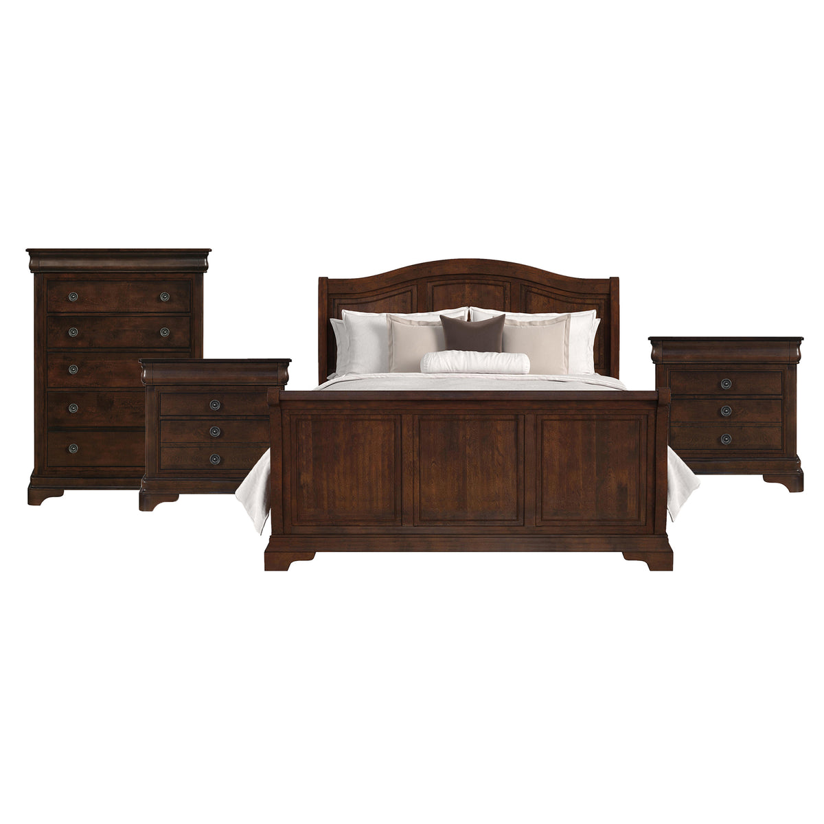 Cameron Cherry Queen Sleigh 4PC Bedroom Set with 2 Nightstands & Chest