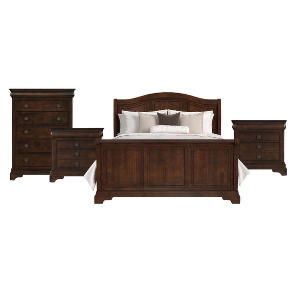 Cameron Cherry Queen Sleigh 4PC Bedroom Set with 2 Nightstands & Chest