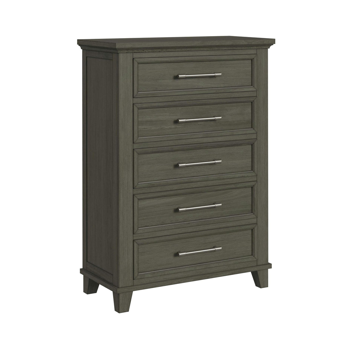Canterbury Queen 5PC Bedroom Set with 2 Nightstands, Dresser & Chest in Grey