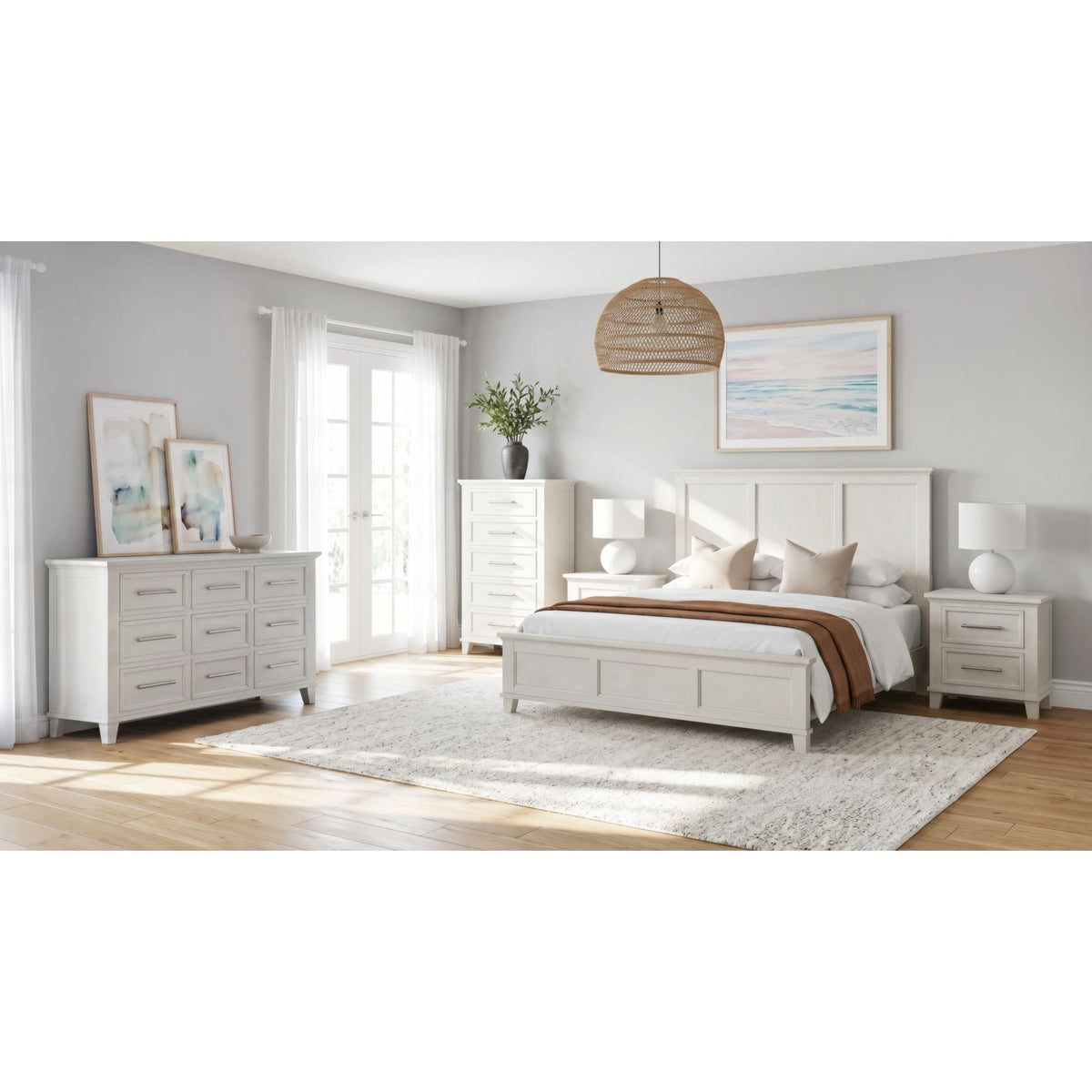 Canterbury Queen 5PC Bedroom Set with 2 Nightstands, Dresser & Chest in Ivory