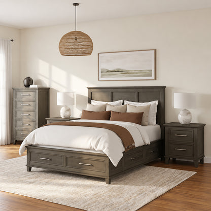 Canterbury Queen Storage 4PC Bedroom Set with 2 Nightstands & Chest in Grey