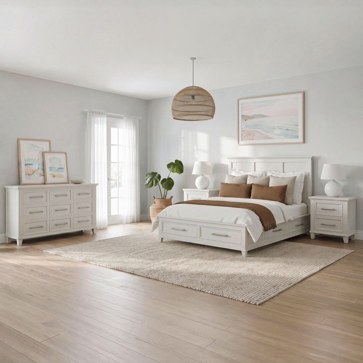 Canterbury Queen Storage 4PC Bedroom Set with 2 Nightstands & Dresser in Ivory