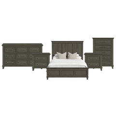 Canterbury Queen 5PC Bedroom Set with 2 Nightstands, Dresser & Chest in Grey