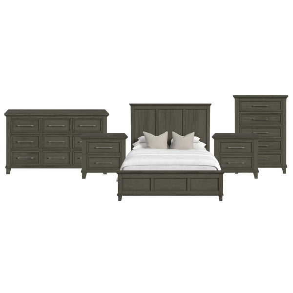 Canterbury Queen 5PC Bedroom Set with 2 Nightstands, Dresser & Chest in Grey