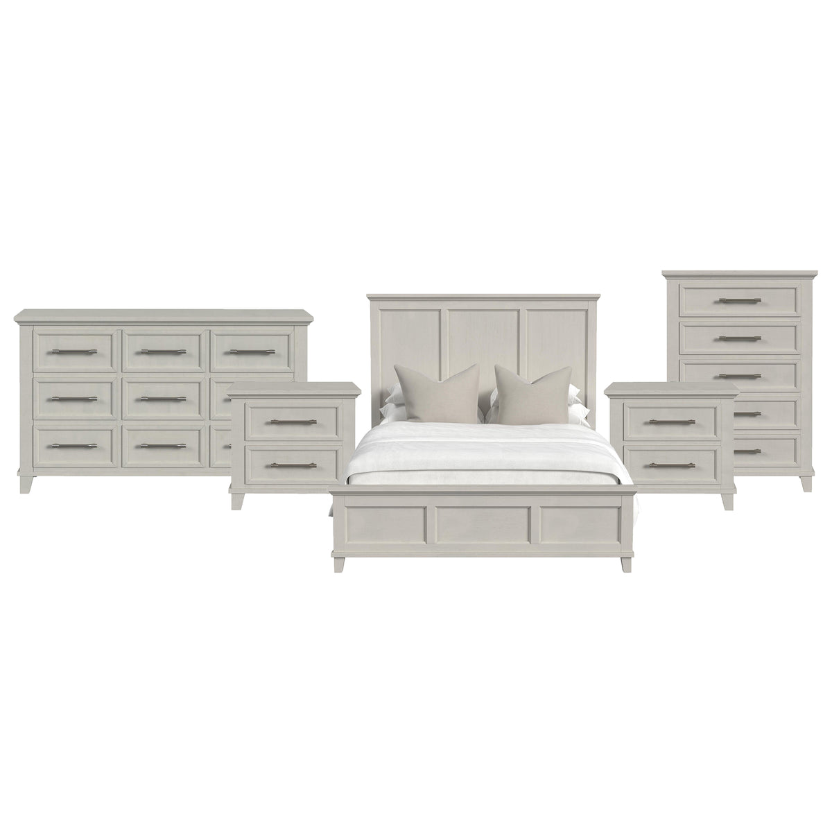 Canterbury Queen 5PC Bedroom Set with 2 Nightstands, Dresser & Chest in Ivory