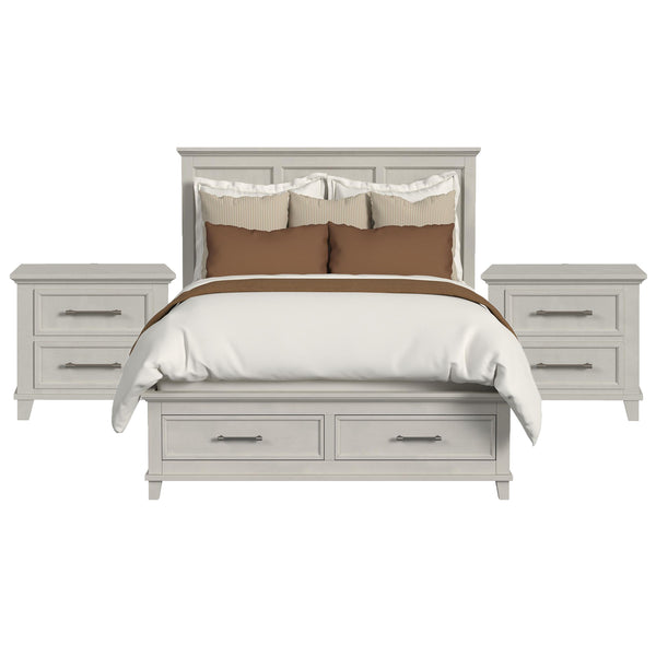 Canterbury Queen Storage 3PC Bedroom Set with 2 Nightstands in Ivory