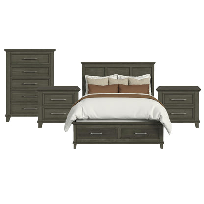 Canterbury Queen Storage 4PC Bedroom Set with 2 Nightstands & Chest in Grey