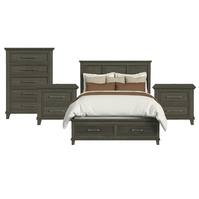 Canterbury Queen Storage 4PC Bedroom Set with 2 Nightstands & Chest in Grey