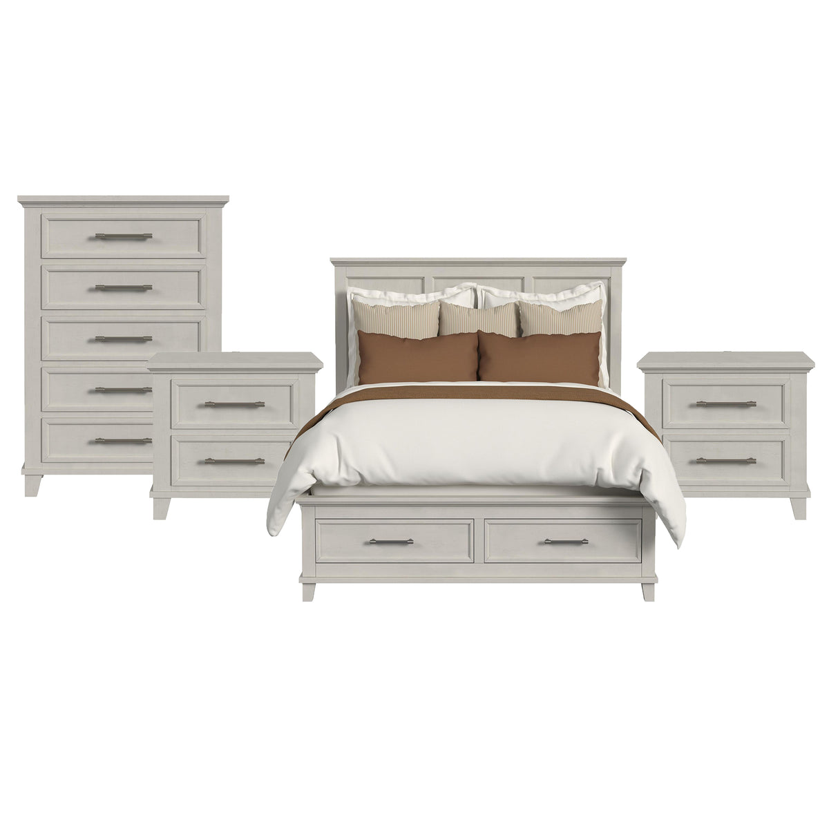 Canterbury Queen Storage 4PC Bedroom Set with 2 Nightstands & Chest in Ivory