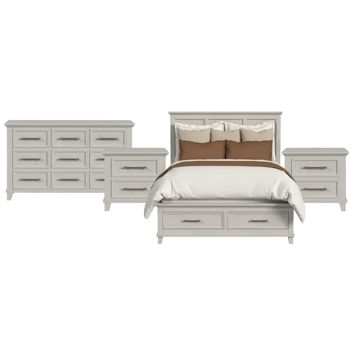Canterbury Queen Storage 4PC Bedroom Set with 2 Nightstands & Dresser in Ivory