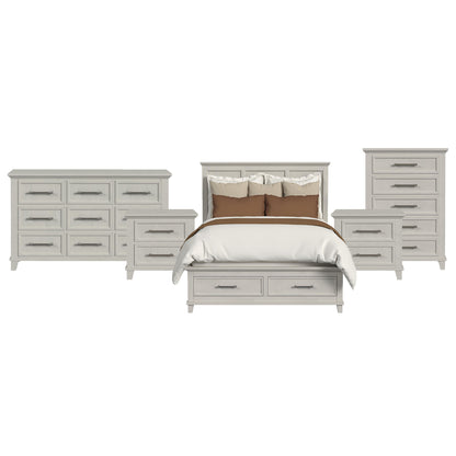 Canterbury Queen Storage 5PC Bedroom Set with 2 Nightstands, Dresser & Chest in Ivory