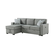 Caracas Sectional Sleeper Chofa with Pull Bed, Drop Table & USB in Palmer Grey