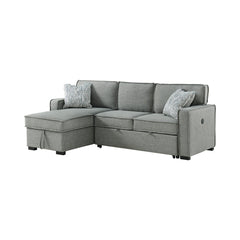 Caracas Sectional Sleeper Chofa with Pull Bed, Drop Table & USB in Palmer Grey