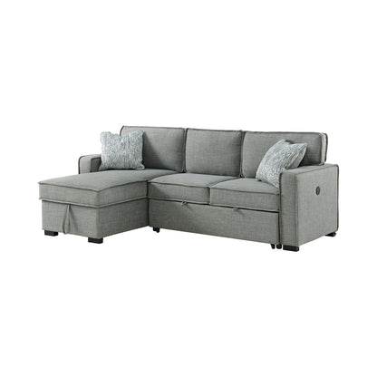 Caracas Sectional Sleeper Chofa with Pull Bed, Drop Table & USB in Palmer Grey