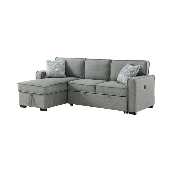 Caracas Sectional Sleeper Chofa with Pull Bed, Drop Table & USB in Palmer Grey