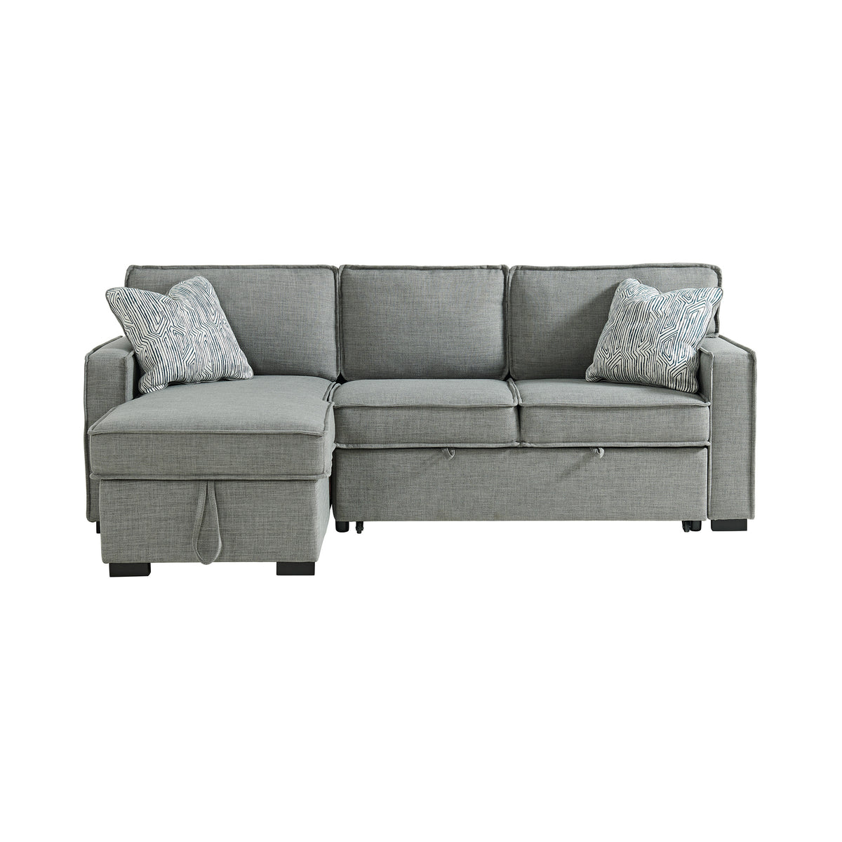 Caracas Sectional Sleeper Chofa with Pull Bed, Drop Table & USB in Palmer Grey