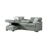 Caracas Sectional Sleeper Chofa with Pull Bed, Drop Table & USB in Palmer Grey