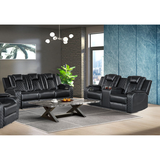 Carlo 2PC Living Room Set in Pebble Black-Sofa & Loveseat