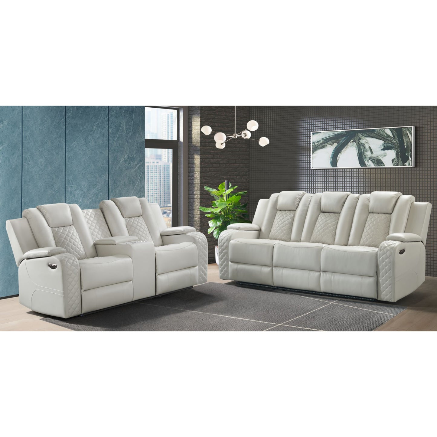 Carlo 2PC Living Room Set in Pebble Oyster-Sofa & Loveseat