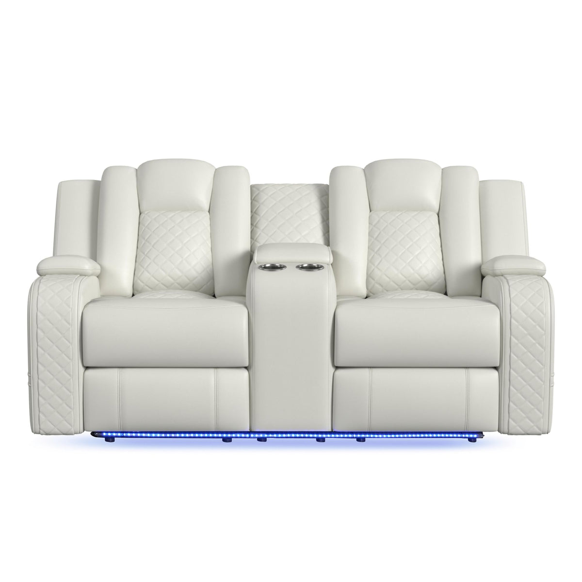 Carlo Power Motion Loveseat With Power Headrest, Console And Led In Pebble Oyster