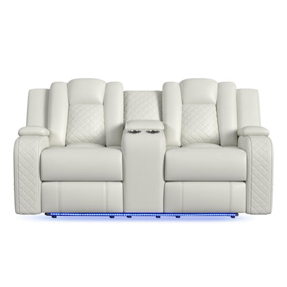 Carlo Power Motion Loveseat with Power Headrest, Console and LED in Pebble Oyster