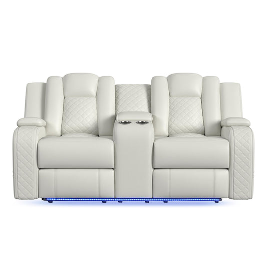 Carlo Power Motion Loveseat with Power Headrest, Console and LED in Pebble Oyster
