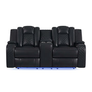 Carlo Power Motion Loveseat with Power Headrest, Console and LED in Pebble Black