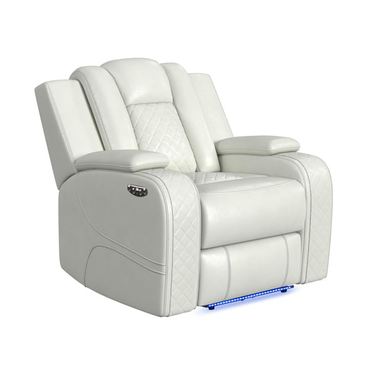 Carlo Power Motion Recliner with Power Headrest, LED in Pebble Oyster