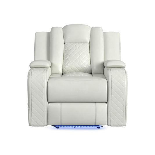 Carlo Power Motion Recliner with Power Headrest, LED in Pebble Oyster