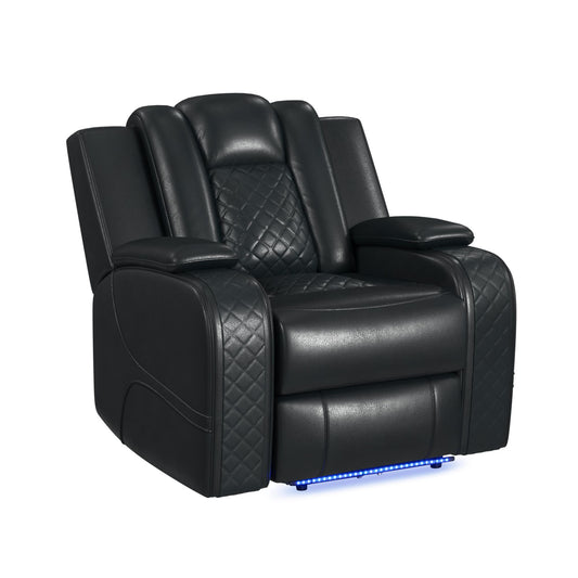 Carlo Power Motion Recliner with Power Headrest, LED in Pebble Black