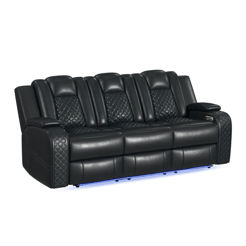 Carlo Power Motion Sofa With Power Headrest, Dropdown Table, Power Strip, Led And Reading Light In Pebble Black