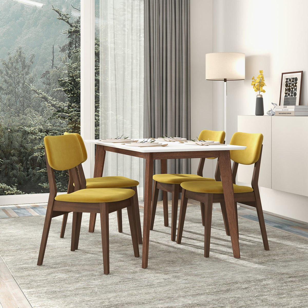 Silla Carlos de terciopelo amarillo oscuro con respaldo sólido (juego de 2)