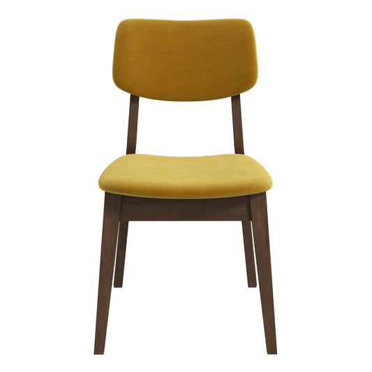 Silla Carlos de terciopelo amarillo oscuro con respaldo sólido (juego de 2)