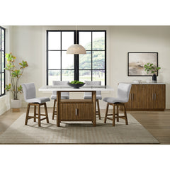 Carmela Rectangular Counter Table with White Marble Top in Brown