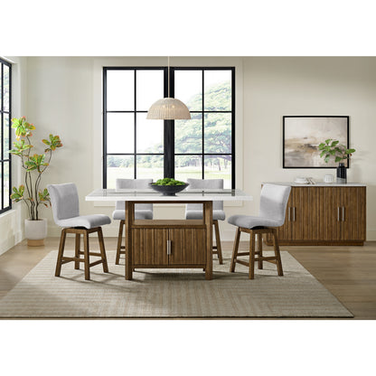 Carmela Rectangular Counter Table with White Marble Top in Brown