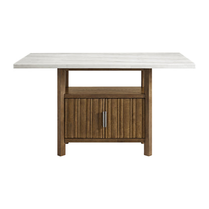 Carmela Rectangular Counter Table with White Marble Top in Brown